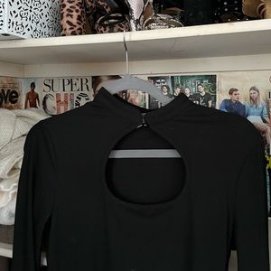 Black high collar open long sleeve top